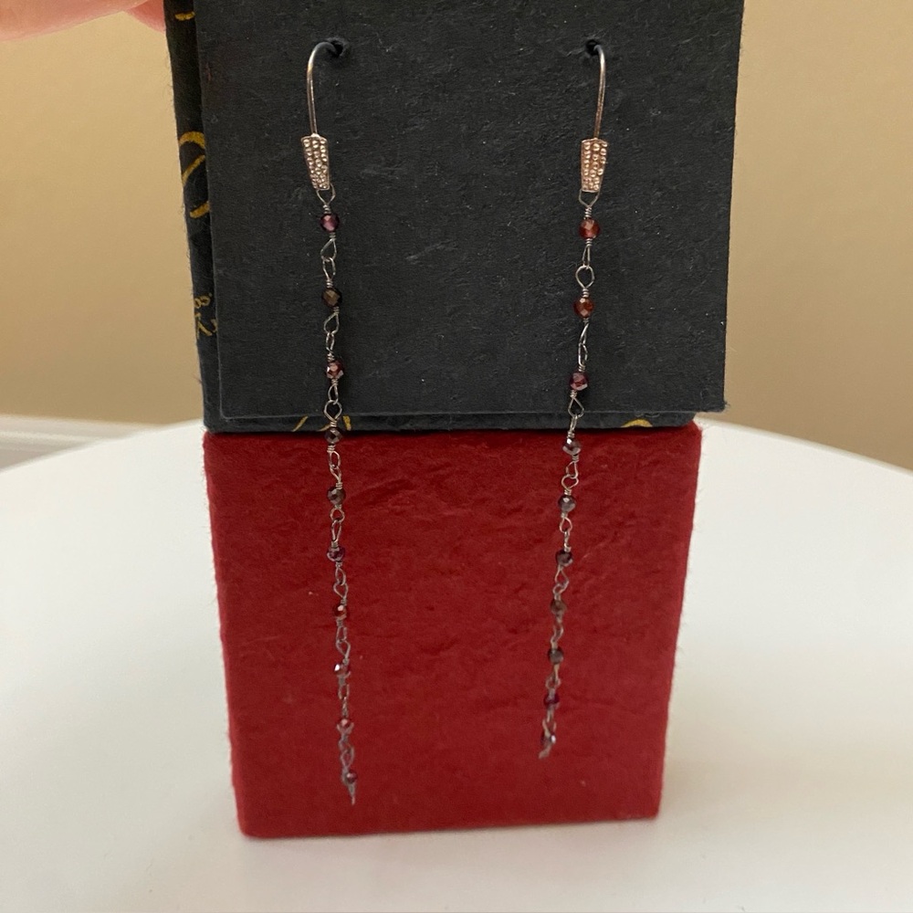 NWT Long Dangle Garnet color earrings